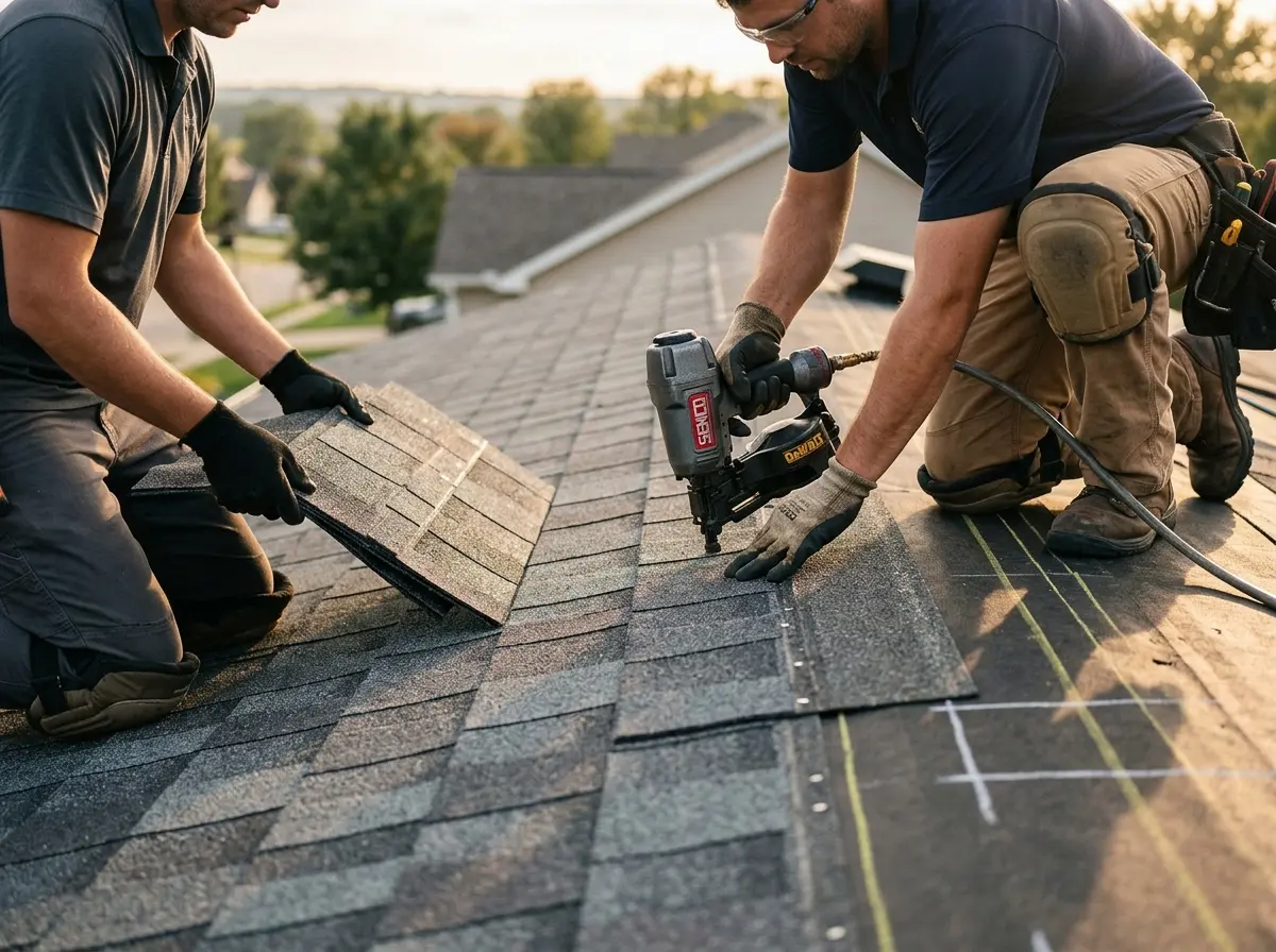 Professional roofer working on a residential roof in Tunkhannock